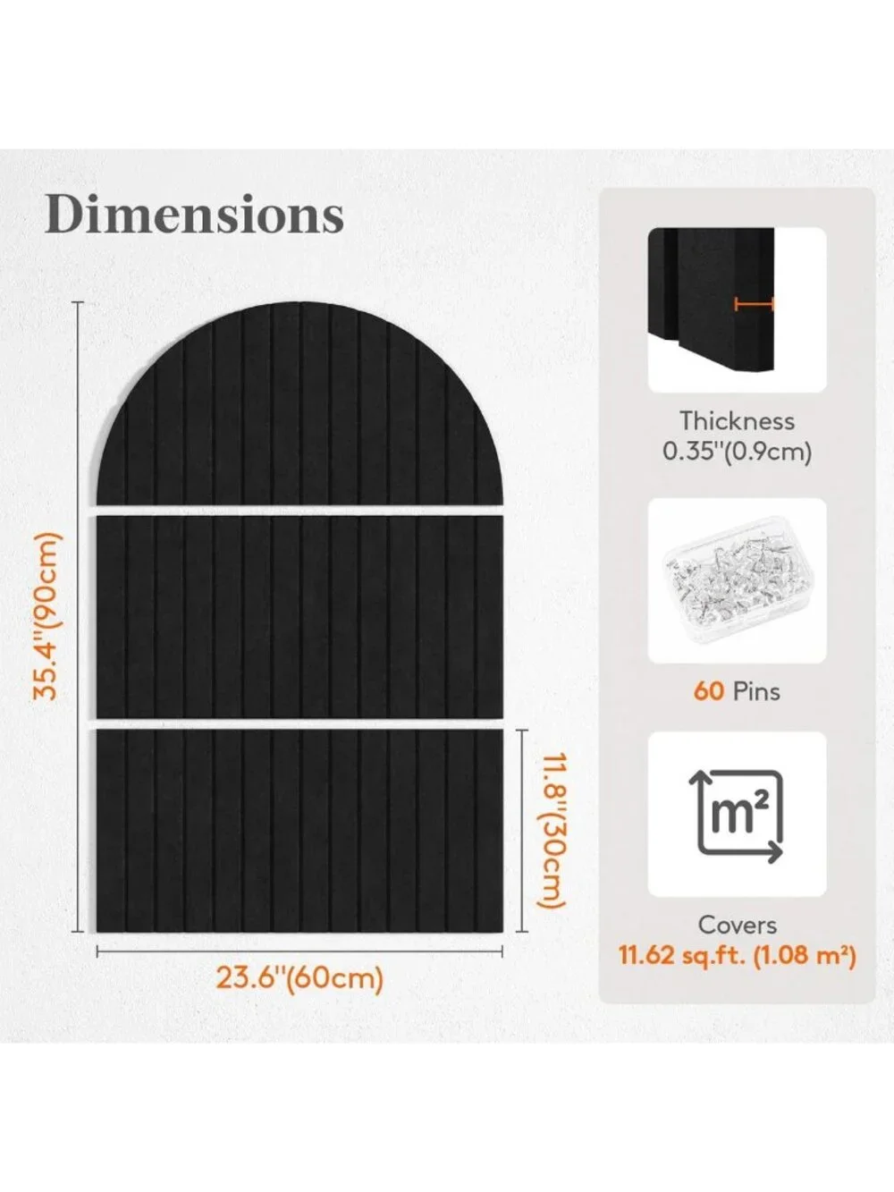 6-Pack Arched Felt Bulletin Board Panels, Self-Adhesive Wall Decor, Office